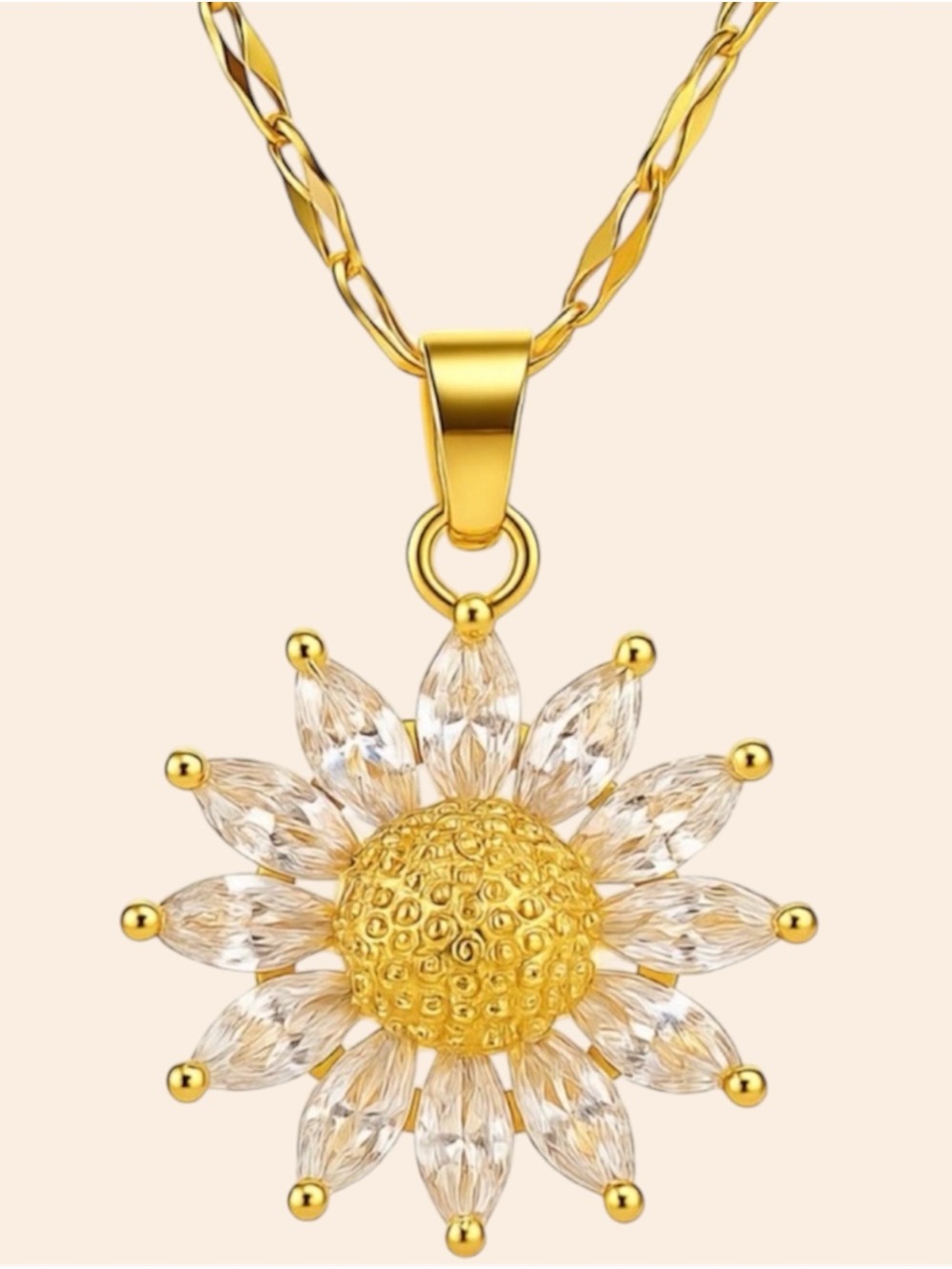 Dainty Sunflower Necklace 18K Gold Plated CZ Floral Pendant
